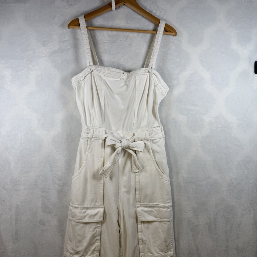 Free People Go West Utility Cargo Washed Jumpsuit Ivory Boho Size M